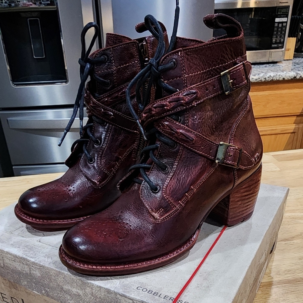 NEW Bed Stu Allie Burgundy Leather Ankle Boots - Picture 7 of 11